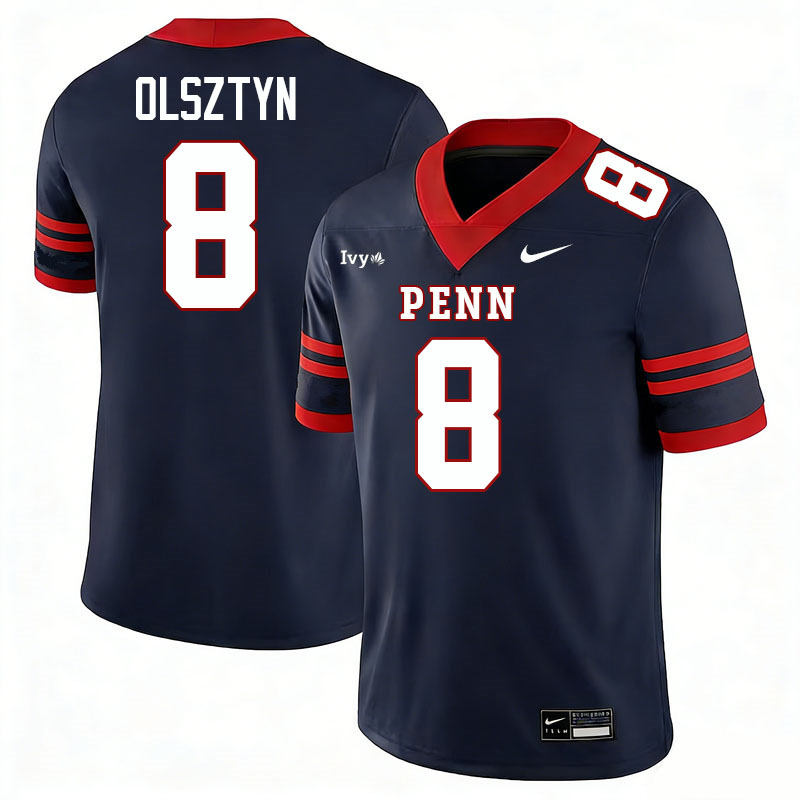 Pennsylvania Quakers #8 Cole Olsztyn College Football Jerseys,Uniforms Stitched-Navy